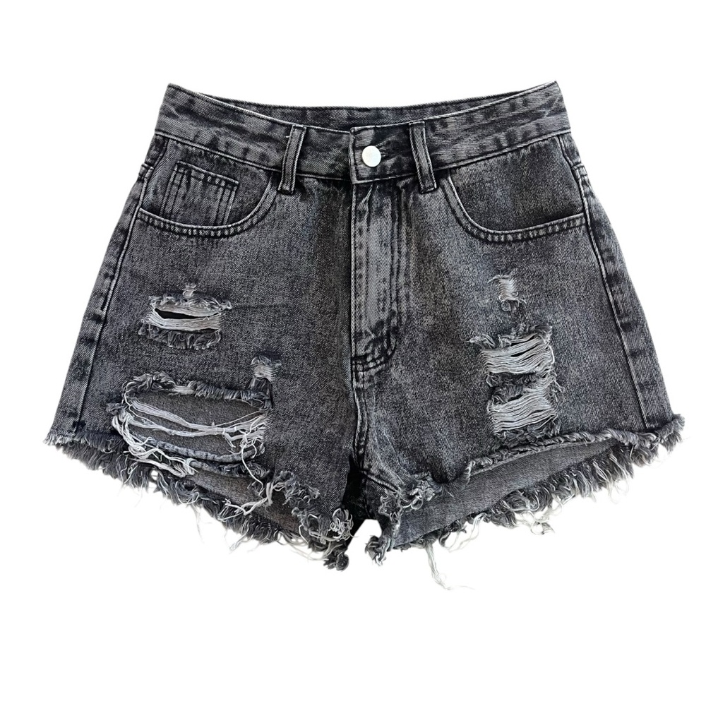 Black Faded Wash Denim Womens Small Distressed Cut-Off Frayed Raw Hem Jean Short